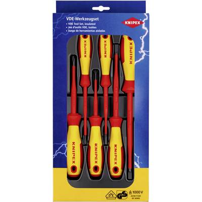 Sada náradia KNIPEX VDE s izolovanými skrutkovačmi. Balenie zobrazuje súpravu a obsahuje bezpečnostné a napäťové údaje.