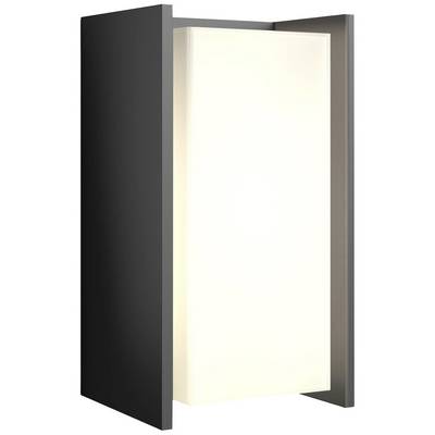Obdĺžniková nástenná lampa s čiernym rámom a opálovým difúzorom, ktorý vyžaruje jemné, rovnomerné svetlo.
