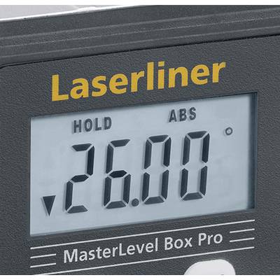 Digitálny sklonomер značky Laserliner ukazuje nameranú hodnotu 26,00 stupňov. Názov modelu: MasterLevel Box Pro.