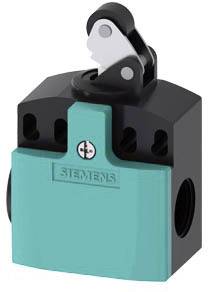 Modrá, štvorcová elektrická komponenta s naklápateľnou čiernou pákou hore. Nápis: Siemens.