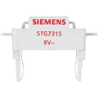 Biely elektrický adaptér pre komponenty s nápisom 'SIEMENS', '5TG7315', '8V~' červeným písmom na prednej strane.
