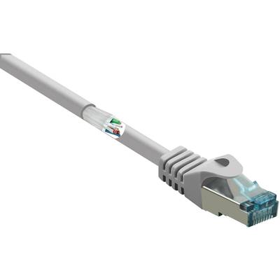 Sivý ethernetový kábel s odhaleným vnútorným vedením na jednom konci a konektorom RJ45 na druhom konci.