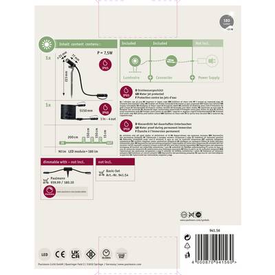 'Produktový list pre LED svietidlo, obsahuje: 1x svietidlo (7,5W, 150mm), 1x prepájací kábel (1500mm), 1x inštalačná sada. Stmievateľné, napájací adaptér nie je súčasťou balenia.'