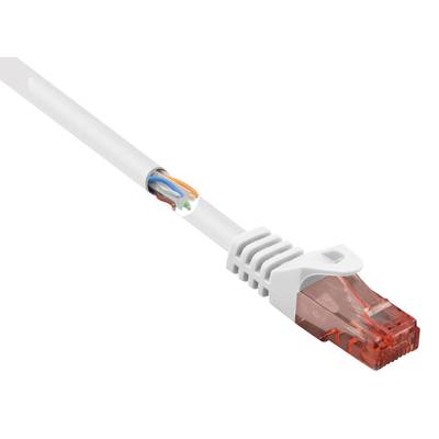 Zobrazuje sa biely ethernetový kábel s červeným konektorom a odkrytými medenými vodičmi.