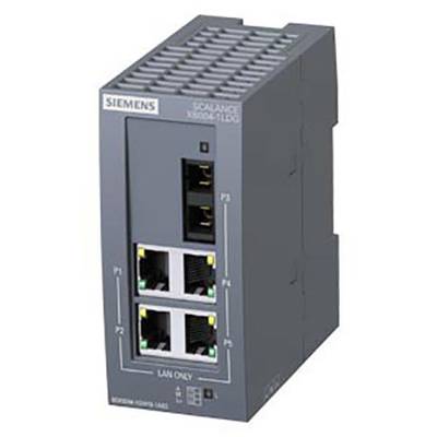 Elektronické zariadenie so štyrmi ethernetovými portami a ďalším samostatným portom, vhodné pre sieťové aplikácie.