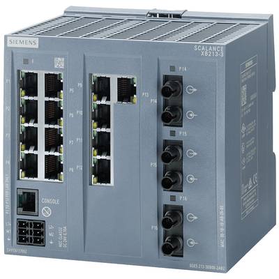 Ethernetový switch Siemens Scalance XB213-3 s 12 portami, LED indikátormi a konektormi. Sieťový hardvér pre priemyselné použitie.