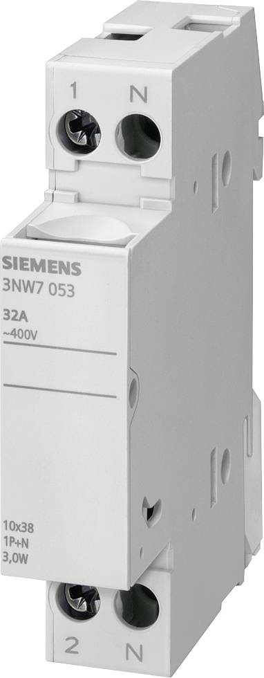 Jednoólový poistkový odpínač Siemens, model 3NW7 053, vhodný pre 32A a 400V.