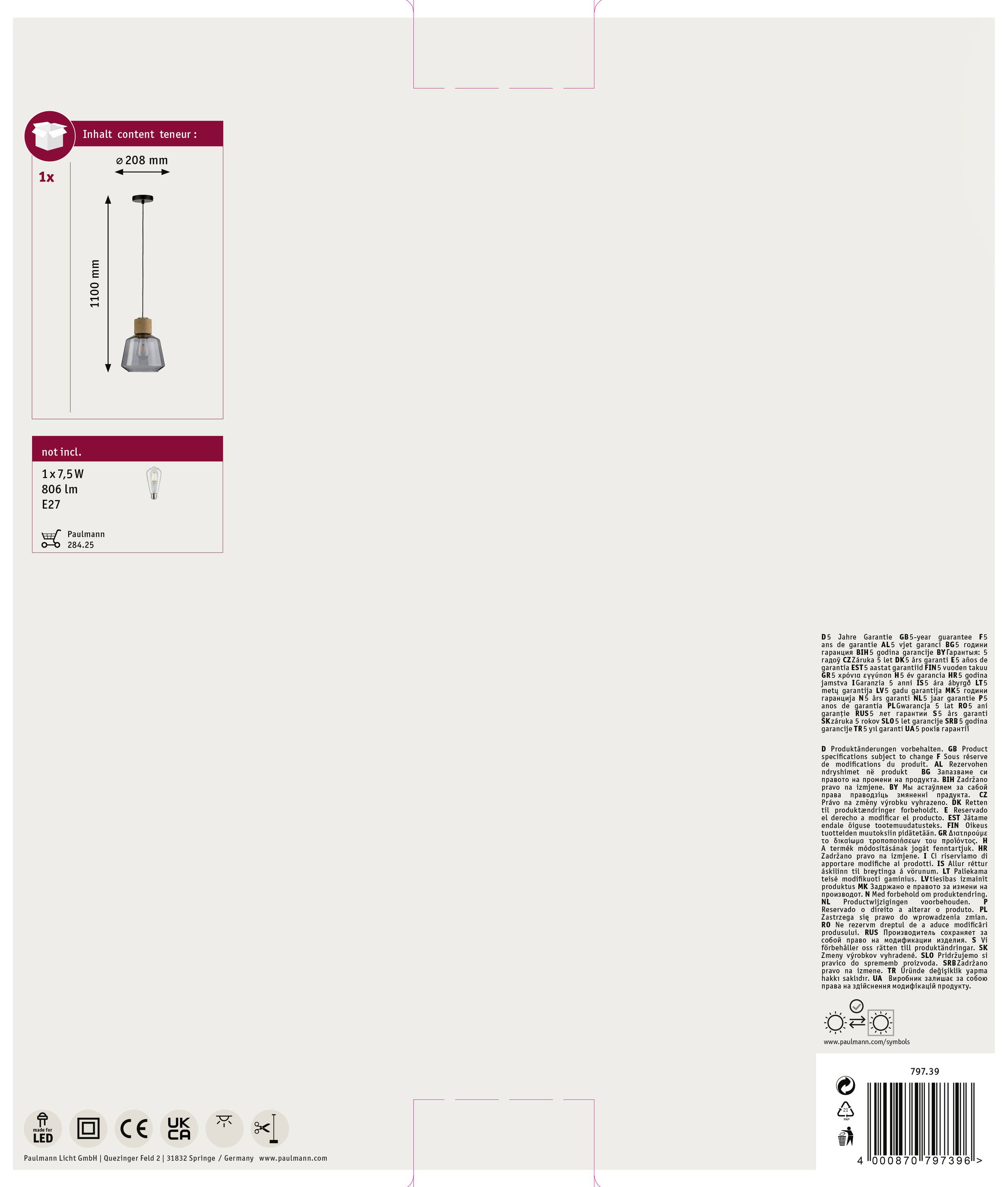 Stropné svetlo s priemerom 208 mm. Vrátane objímky E27. Ďalšie technické detaily sú napísané malými písmenami.