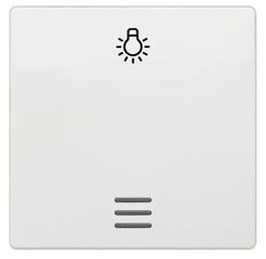 Biela elektrická zásuvka so symbolom žiarovky hore a troma otvormi dole, symbolizujúca ovládanie osvetlenia.