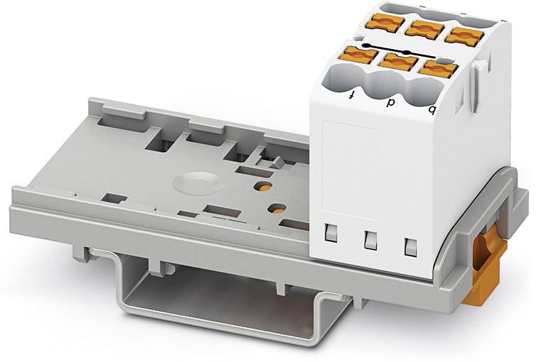 Sivý konektor s bielymi a oranžovými prvkami, vhodný na bezpečné upevnenie a prepojenie elektrických vodičov.