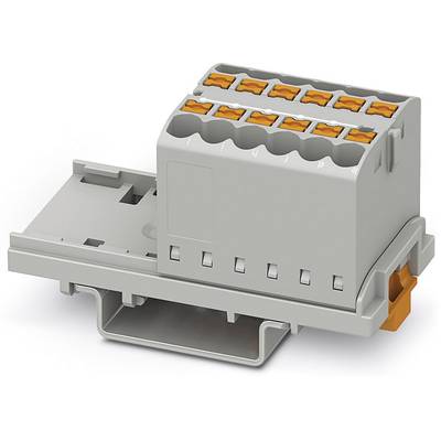 Šedo-oranžový svorkovnicový blok na montážnej doske; slúži na elektrické prepojenia, číslované svorky od 1 do 9 sú viditeľné.