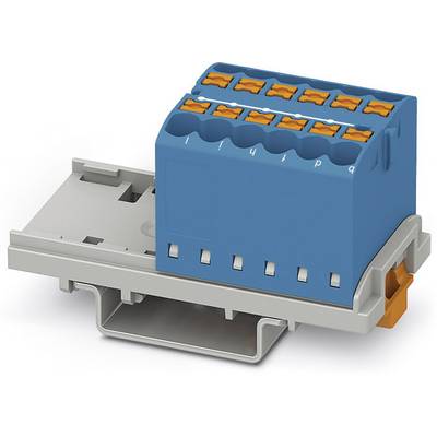 Modrý elektrický konektor na sivom montážnom klipe, používaný na bezpečné zapojenie v elektrických systémoch.
