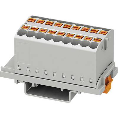 Sivý elektrický konektor s oranžovými príchytkami. Používa sa na prepojenie elektrických vodičov v inštaláciách.