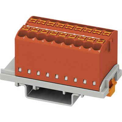 Červený elektrický konektor na sivom základe so žltými kontaktmi. Používa sa na prepojenie elektrických obvodov.