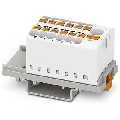 Biely elektrický konektor na sivom držiaku s oranžovými pákami, vhodný pre drôtovú montáž.