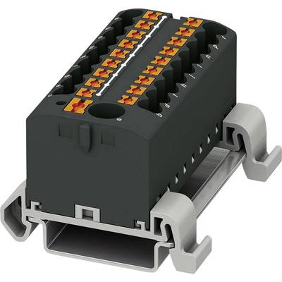 Elektrická svorkovnica s viacerými oranžovými svorkami na sivej základni, používaná na bezpečné zapojenie v elektrických rozvádzačoch.
