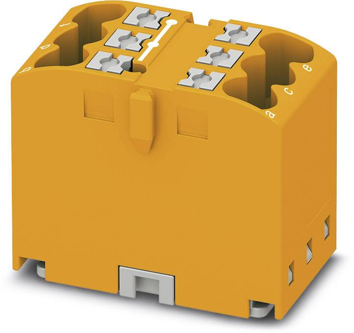Oranžový elektrický konektor s viacerými svorkami, vhodný pre priemyselné aplikácie.