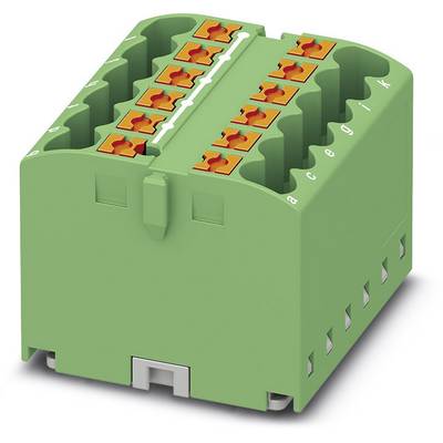 Zelený elektronický konektor s oranžovými svorkovými pákami, používaný na zapojenie v elektrických inštaláciách.