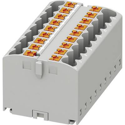 Elektronický konektor s dvoma radmi oranžových svoriek v sivom púzdre pre elektrické prepojenia.