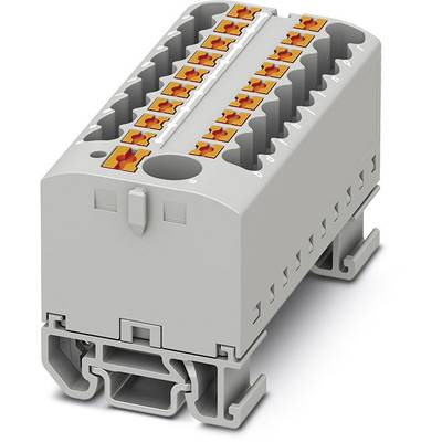 Sivý radový svorkovnicový blok s oranžovými pákami, určený pre elektrickú inštaláciu na DIN lišty.