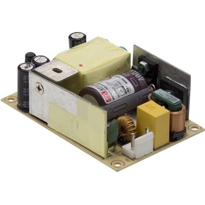 Elektronický spínací napájací modul s rôznymi komponentmi ako kondenzátormi a cievkami namontovanými na doske plošného spoja.
