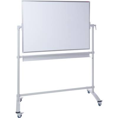 Biela magnetická tabuľa na pojazdenej stojannej podstavě, vhodná pre prezentácie alebo výučbu.