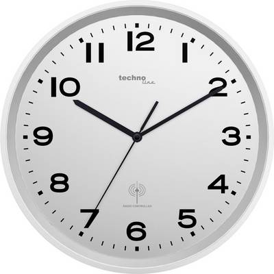 Analógové nástenné hodiny, ukazujú 10:10. Pozadie je biele, čísla a ručičky sú čierne. Hore je napísané 'techno Line'.