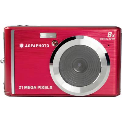 Červený digitálny fotoaparát s nápisom 'Agfaphoto', '8x digitálny zoom' a '21 megapixelov'.