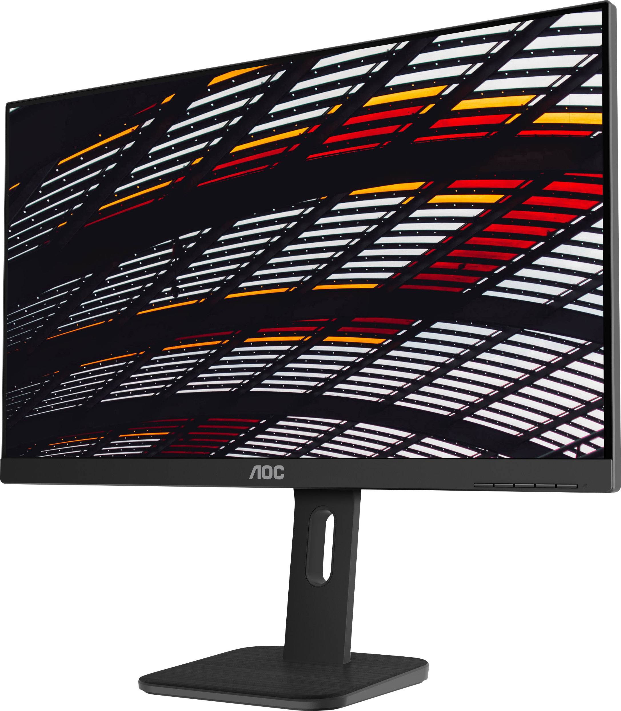 Počítačový monitor značky AOC zobrazuje grafický vzor s diagonálnymi líniami v červenej, čiernej a bielej farbe.
