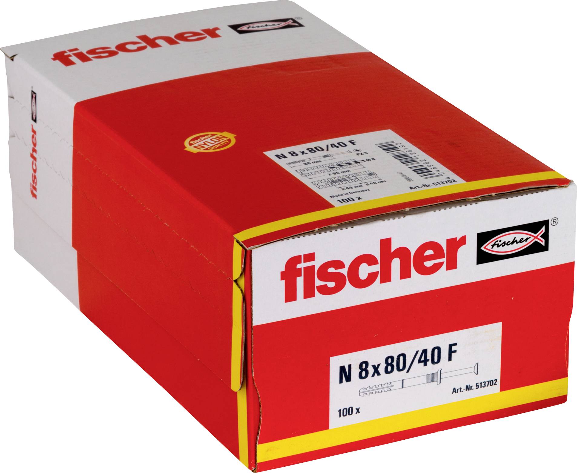 Produktová krabica Red Fischer označená „N 8x80/40 F" zobrazená zatvorená na bielom pozadí.
