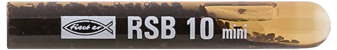 Zblízka malá jantárová medicínska kapsúla označená "RSB 10 mini" s logom značky Fish.