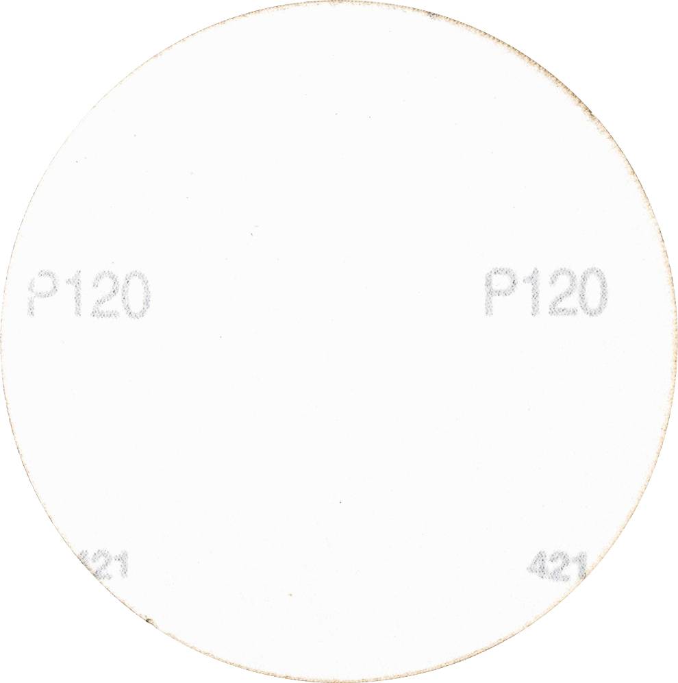 Guľatý brúsny papier so zrnitosťou P120, označený sivými textovými tlačenými nápismi „P120" na viacerých miestach.