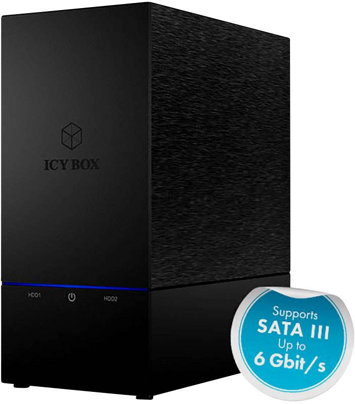 Externý box na pevný disk 'ICY BOX' podporuje SATA III s rýchlosťou až 6 Gbit/s. Štvorcový dizajn, čierne púzdro.