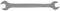 Strieborný vidlicový kľúč s dvoma rôzne veľkými otvormi na hlavách.