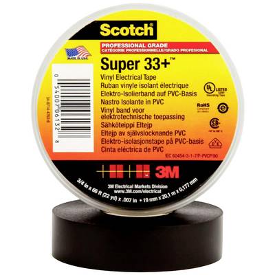 Elektrická vinyl páska Scotch Super 33+, okrúhla. Použitie: elektrická izolácia, odolná voči UV žiareniu, vhodná pre teploty od -18°C do 105°C.