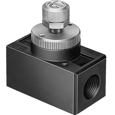 Hydraulický redukčný ventil s otočným gombíkom hore, namontovaný na obdĺžnikovom kryte s bočným otvorom.