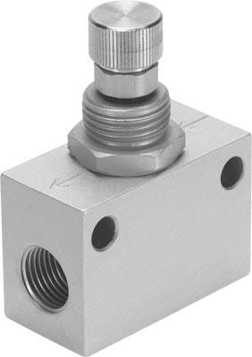 Valcový kovový komponent so závitom a ventilom, určený pre priemyselné aplikácie; pravdepodobne hydraulické ovládacie zariadenie.
