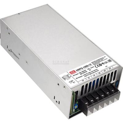 Obdĺžnikové, strieborné napájacie zariadenie s vetracími otvormi a bočnými prípojkami, model 'HRPG-1000-12'.