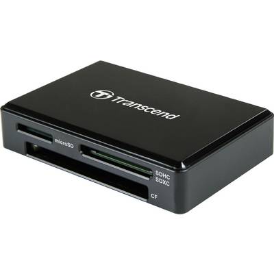 Externý čítač kariet od spoločnosti Transcend s dvoma slotmi, vhodný pre microSD, SDHC, SDXC a CF karty.