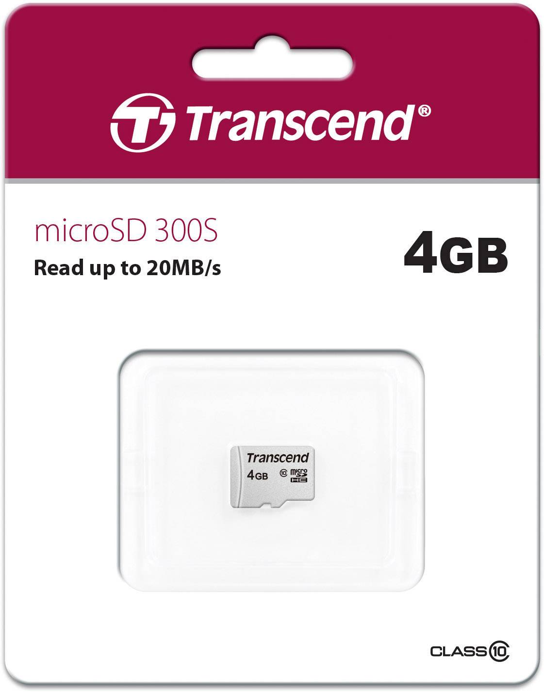 Balenie pamäťovej karty Transcend microSD, 4 GB, s rýchlosťou až 20 MB/s, triedy 10.