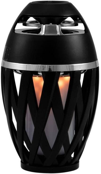 Čierna, moderná stolná lampa so špirálovitým dizajnom a teplým, oranžovým svetlom, ktoré tlmene presvitá cez lampu.
