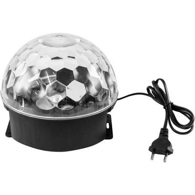 Priehľadná, polguľatá disco lampa so vzorom včelieho plástu na čiernej základni s pripojeným napájacím káblom.
