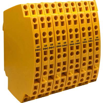 Oranžovo-žltá elektrická prípojná jednotka s viacerými radami zásuviek, označená '48 DBC'.