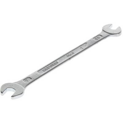Strieborný obojstranný kľúč ležiaci na bielom pozadí zobrazuje veľkosť '7 mm' na jednom konci a '8 mm' na druhom konci.