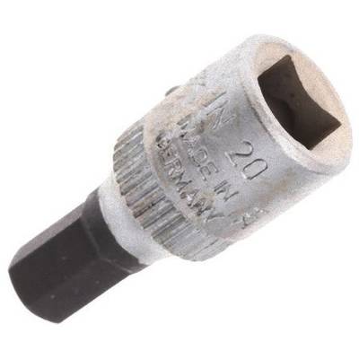 Kovový bit so šesťhrannou stopkou, veľkosť 20, nápis: Made in Germany.