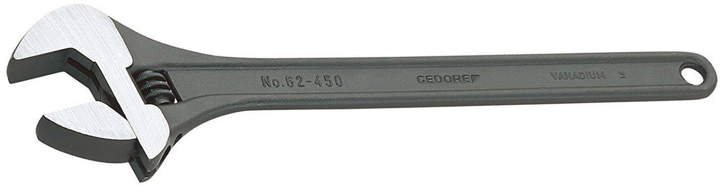 Nastaviteľný francúzsky kľúč z kovu, otvorený, zobrazujúci značku 'GEDORE' a číslo modelu 'No. 62-450' na rukoväti.