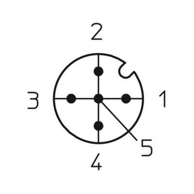 Diagram päťkolíkového konektora s číslovanými pozíciami 1 až 5, ktoré predstavujú elektrické kontakty.