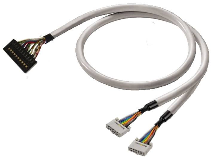 Y-kábel s čiernym konektorom na jednom konci a dvoma farebnými konektormi na druhom konci, často používaný na pripojenie elektronických zariadení.