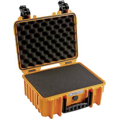 Oranžový ochranný kufor s penovou výstelkou, otvorený. Vhodný na bezpečnú prepravu citlivého vybavenia.