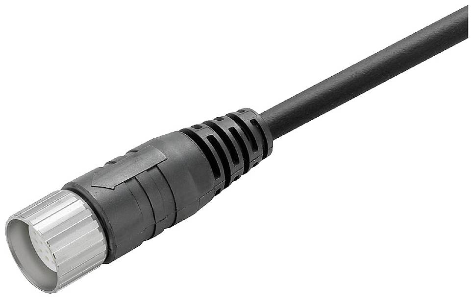 Čierny elektrický konektor alebo kabelový úsek s ryhovaným plášťom, izolovanou strednou časťou a voľným koncom drôtu, vhodný pre technické prepojenia.